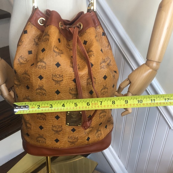 MCM Vicetos Cognac Leather Monogram Bucket Tote Crossbody Shoulder Bag Mint - Picture 9 of 16